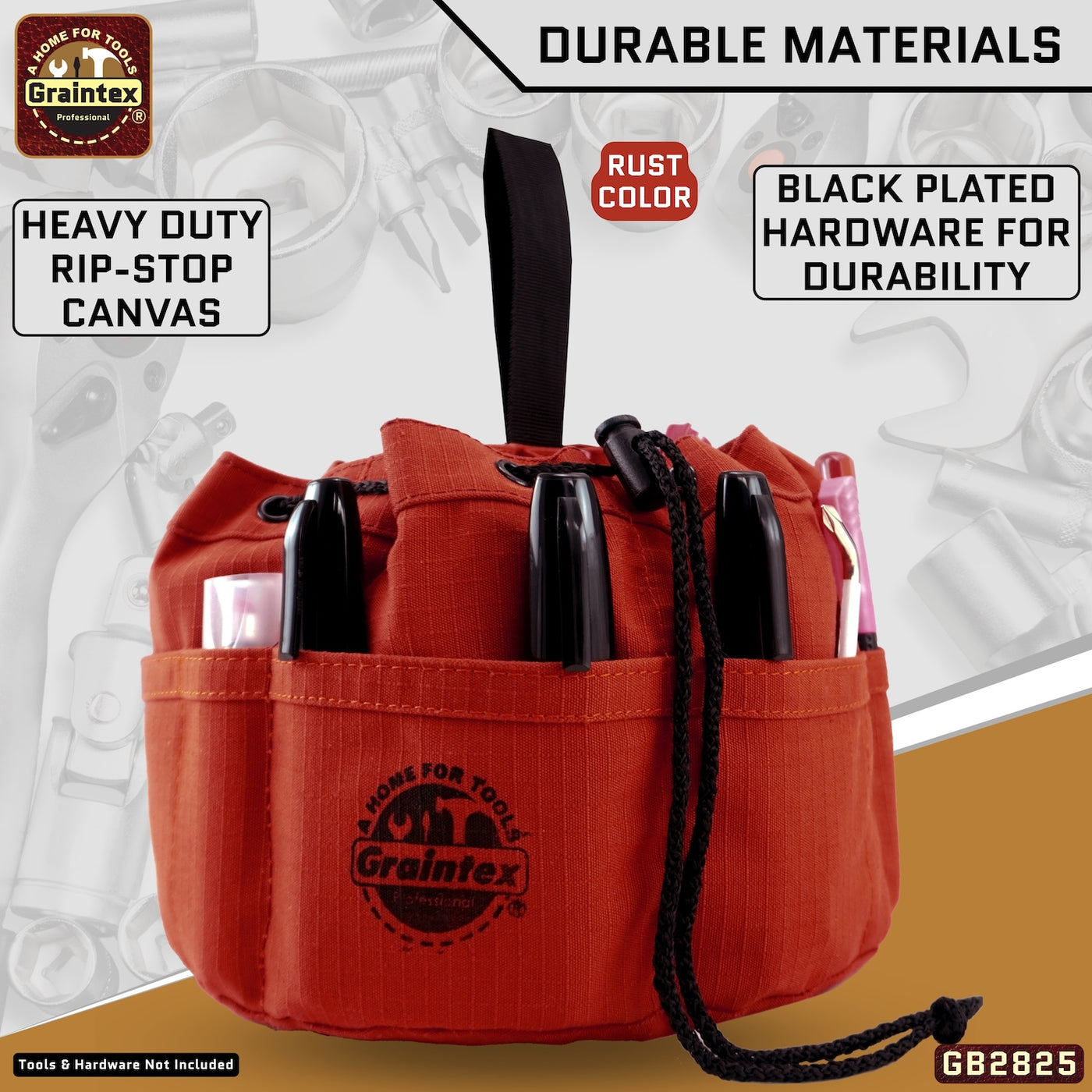 GB2825 :: 3 Pcs Grab Bags Set Rust, Black and Khaki Color Rip-stop Canvas 18 Pockets