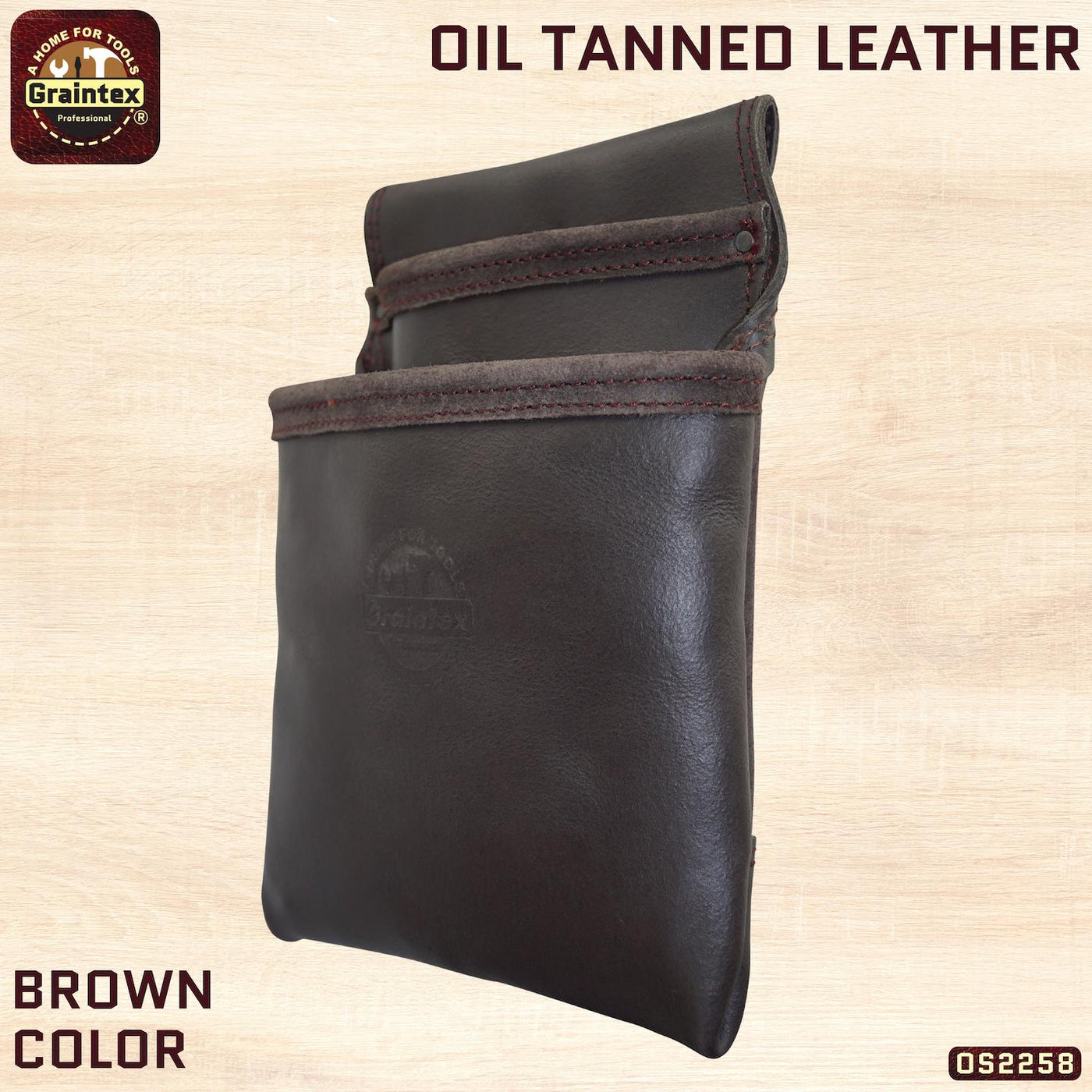 OS2258 :: 2 Pocket Nail & Tool Pouch Oil Tanned Leather