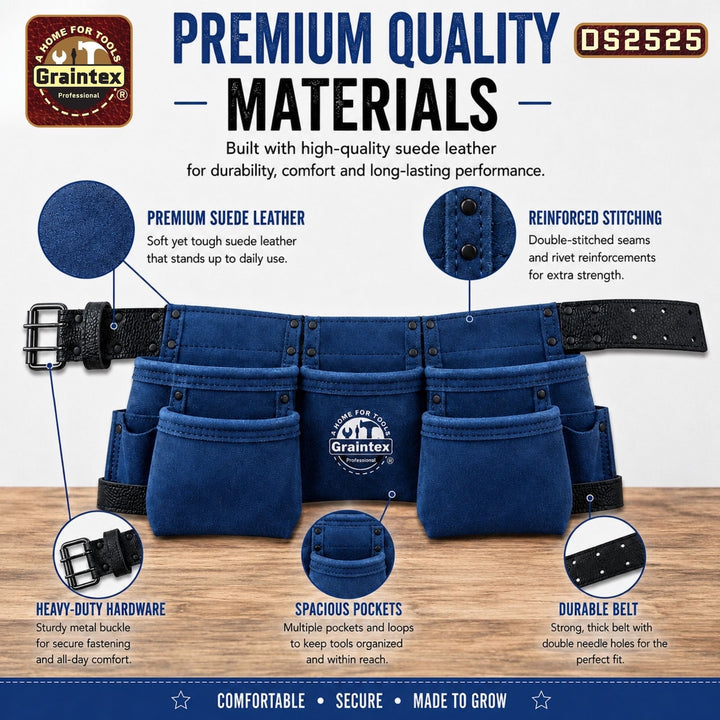 SX スエード パワーベルト ダークブルー 9 Pocket Children Tool Belt Navy Blue Color Suede Leather – Graintex