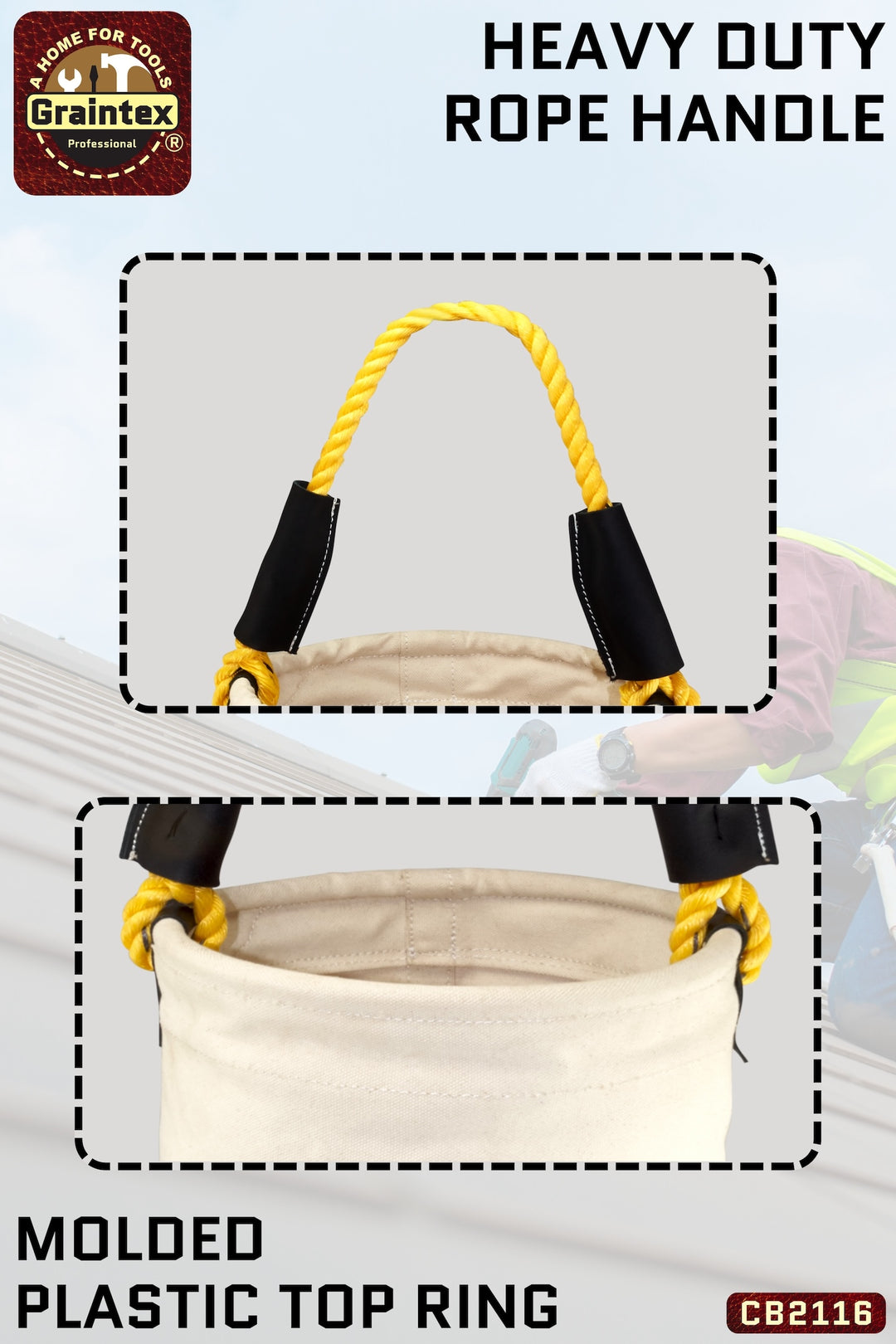 time_inc Timc Inc.® / Bucket Shoulder CB2116 :: UTILITY CANVAS BUCKET LEATHER BOTTOM 12”X18” ROPE