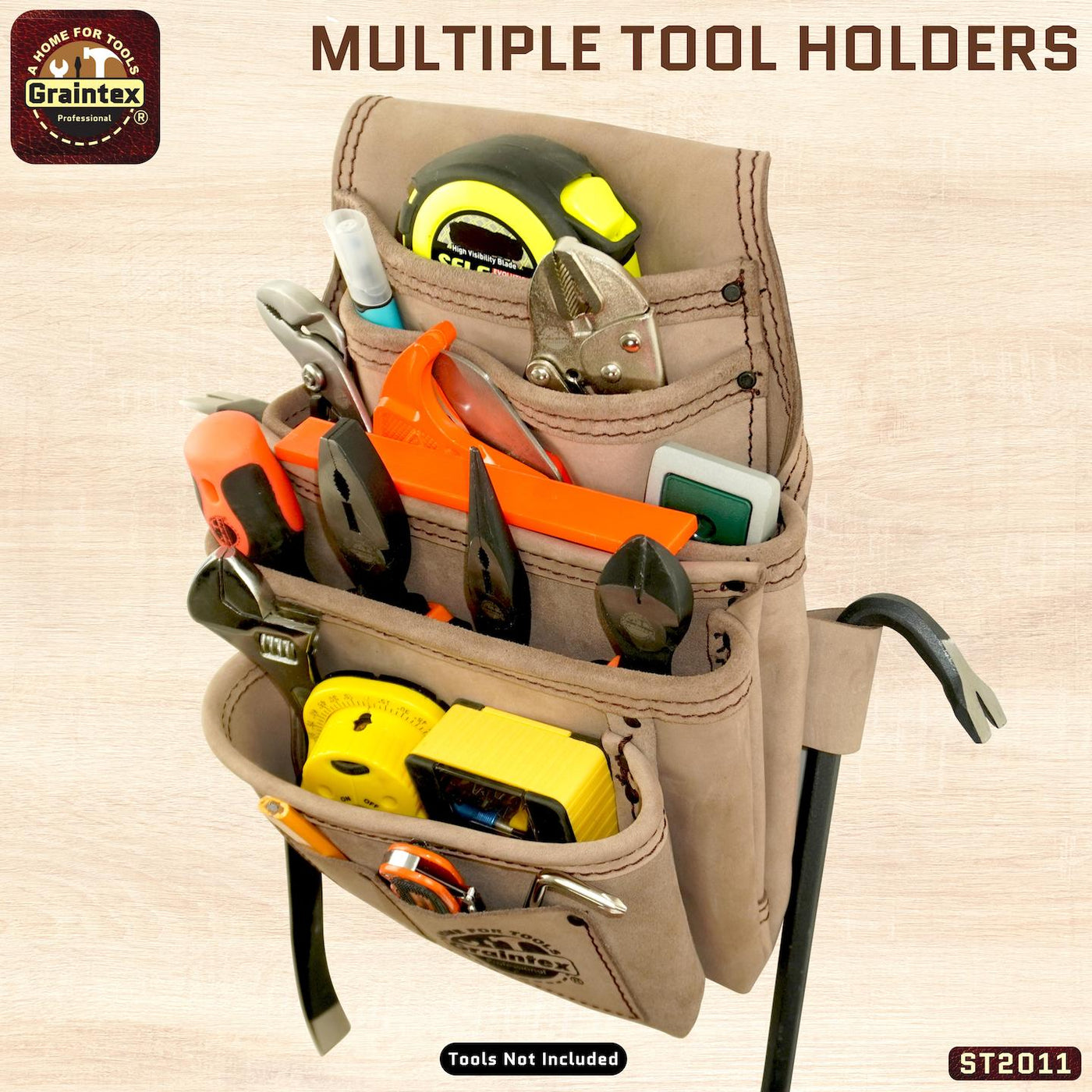 ST2011 :: 7 Pocket Nail & Tool Pouch Beige Color Top Grain Leather