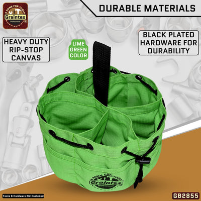 GB2855 :: 3 Pcs Grab Bags Set Rust, Black and Lime Green Color Rip-stop Canvas 18 Pockets