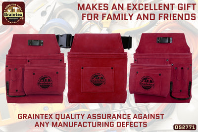 DS2771 :: 4 Piece 14 Pocket Tool Belt Combo Burgundy Color Suede Leather