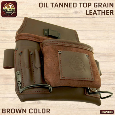 OS2336 :: 8 Pocket Nail & Tool Pouch Brown Color Top Grain Oil Tanned Leather