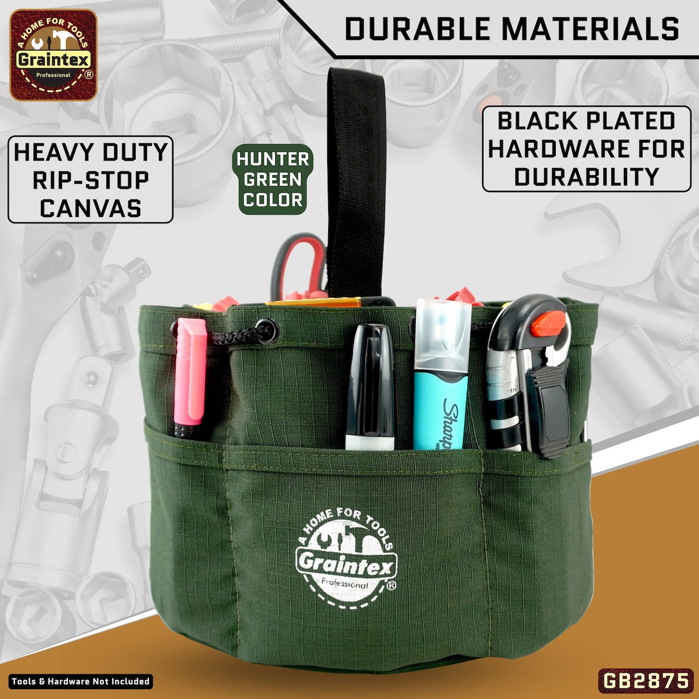 GB2875 :: 3 Pcs Grab Bags Set Khaki, Black and Hunter Green Color Rip-stop Canvas 18 Pockets