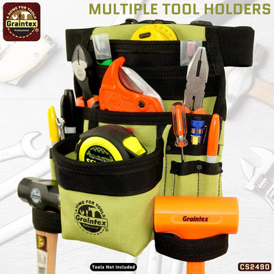 CS2490 :: 10 Pocket Finisher Nail & Tool Pouch Lime Green Color Ripstop Canvas with 2” Webbing Belt