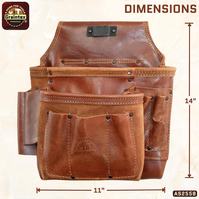 AS2558 :: 8 Pocket Framer’s Tool Pouch Ambassador Series Chestnut Brown Color Top Grain Leather