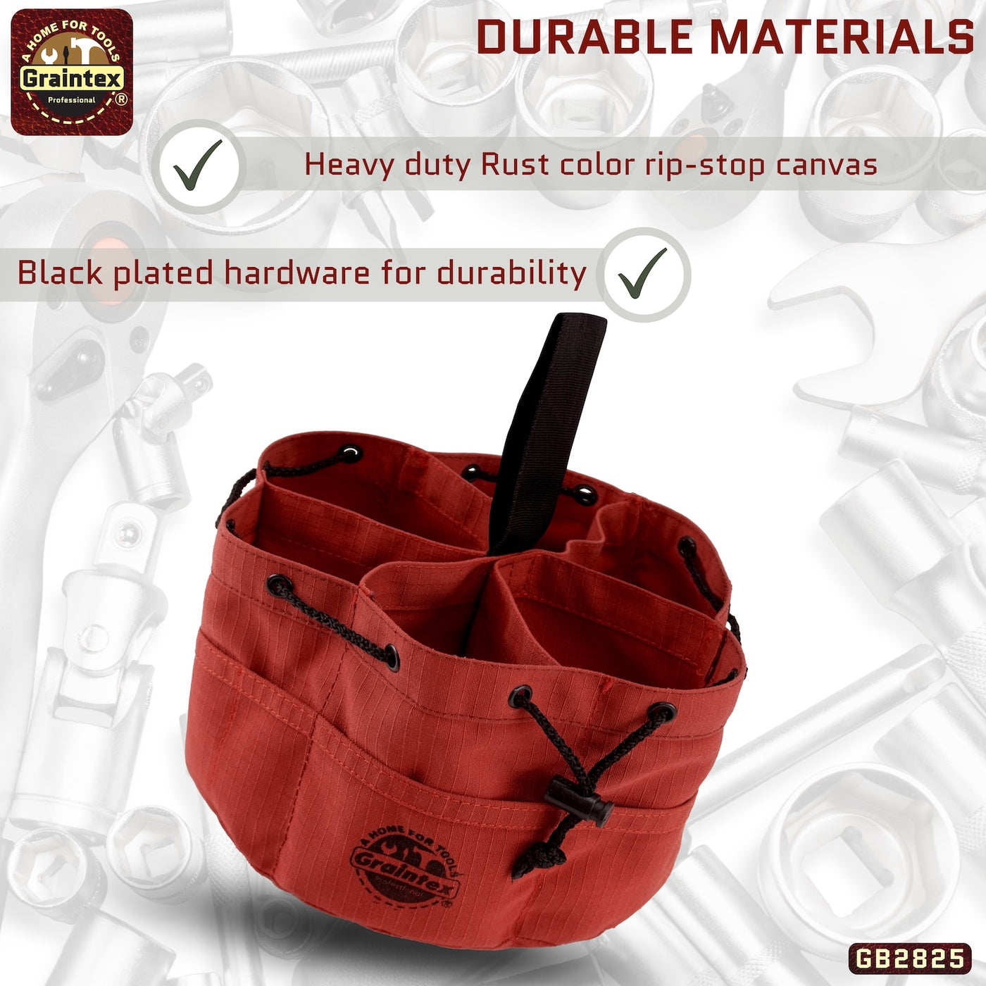 GB2825 :: 3 Pcs Grab Bags Set Rust, Black and Khaki Color Rip-stop Canvas 18 Pockets
