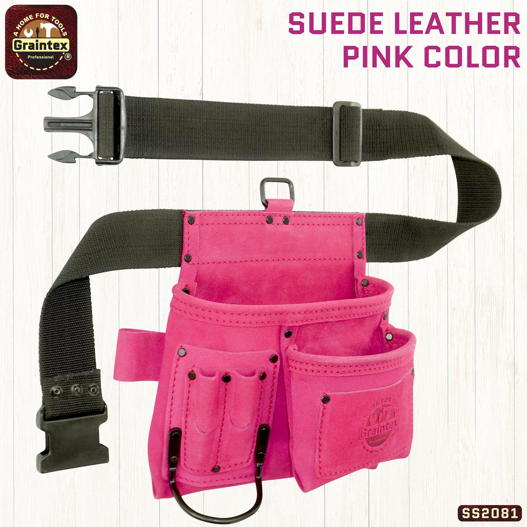 SS2081 :: 5 Pocket Nail & Tool Pouch Pink Color Suede 