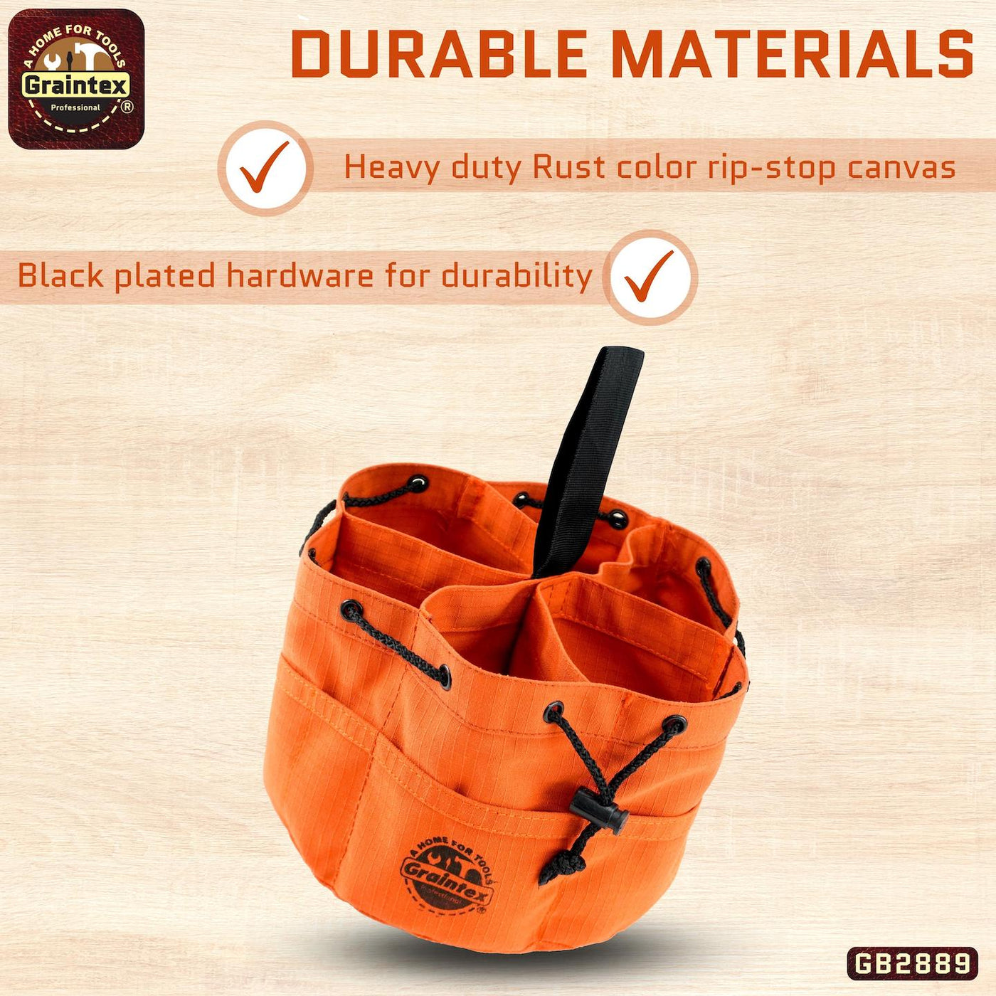 GB2889 :: Grab Bag Rust Color Rip-stop Canvas 18 Pockets Drawstring Closure