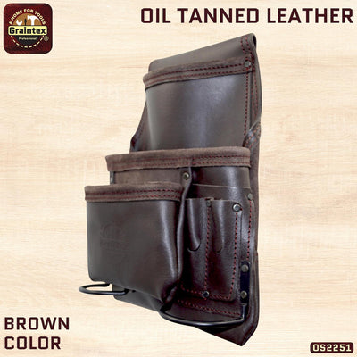 OS2251 :: 9 Pocket Nail &amp; Tool Pouch Oil Tanned Leather