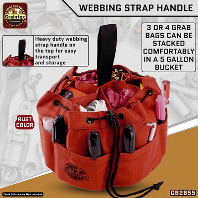 GB2855 :: 3 Pcs Grab Bags Set Rust, Black and Lime Green Color Rip-stop Canvas 18 Pockets