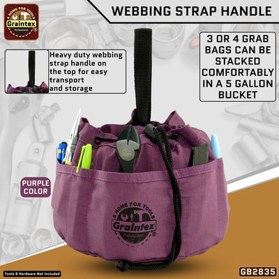 GB2835 :: 3 Pcs Grab Bags Set Purple, Pink and Lime Green Color Rip-stop Canvas 18 Pockets