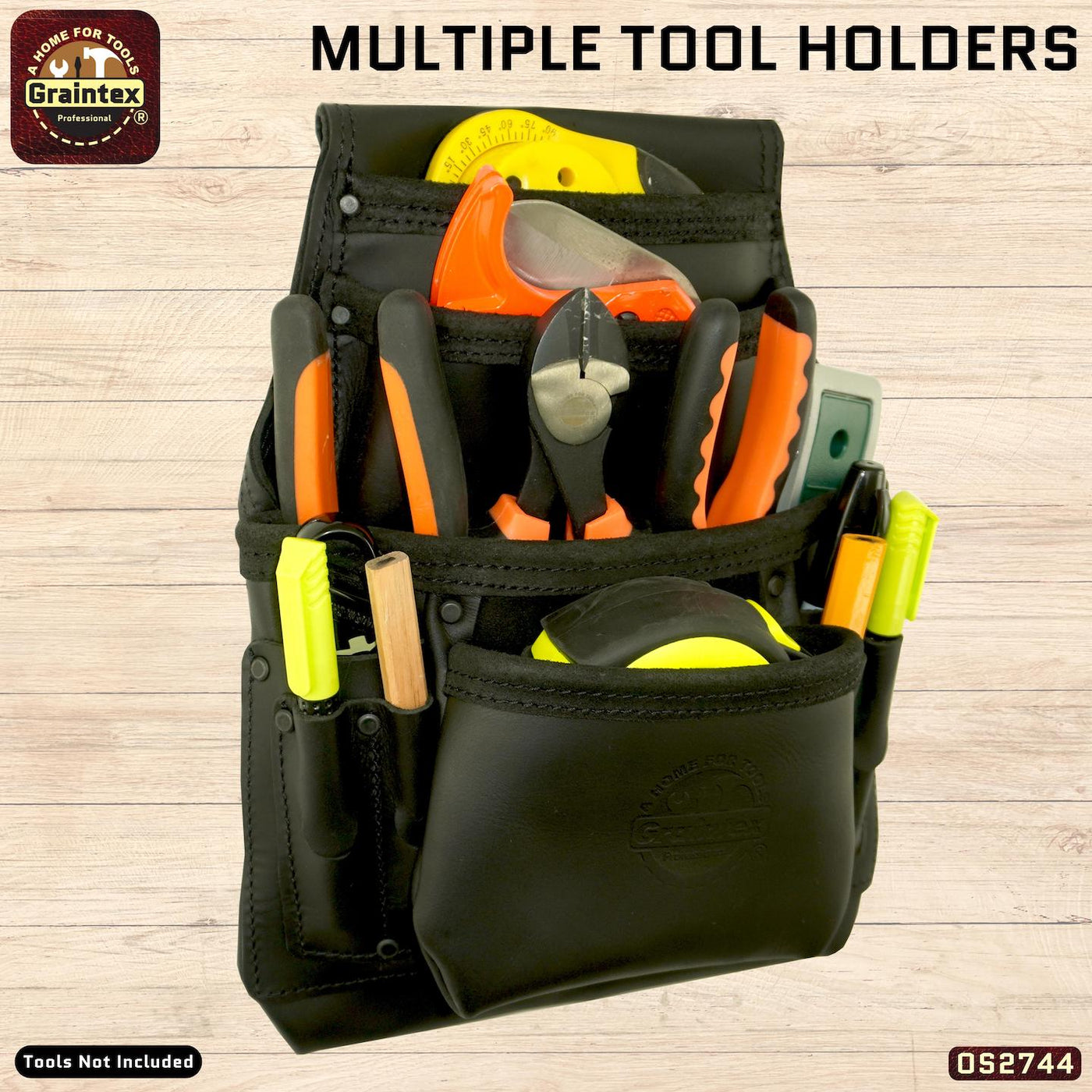 OS2744 :: 10 Pocket Nail & Tool Pouch Black Color Top Grain Oil Tanned Leather