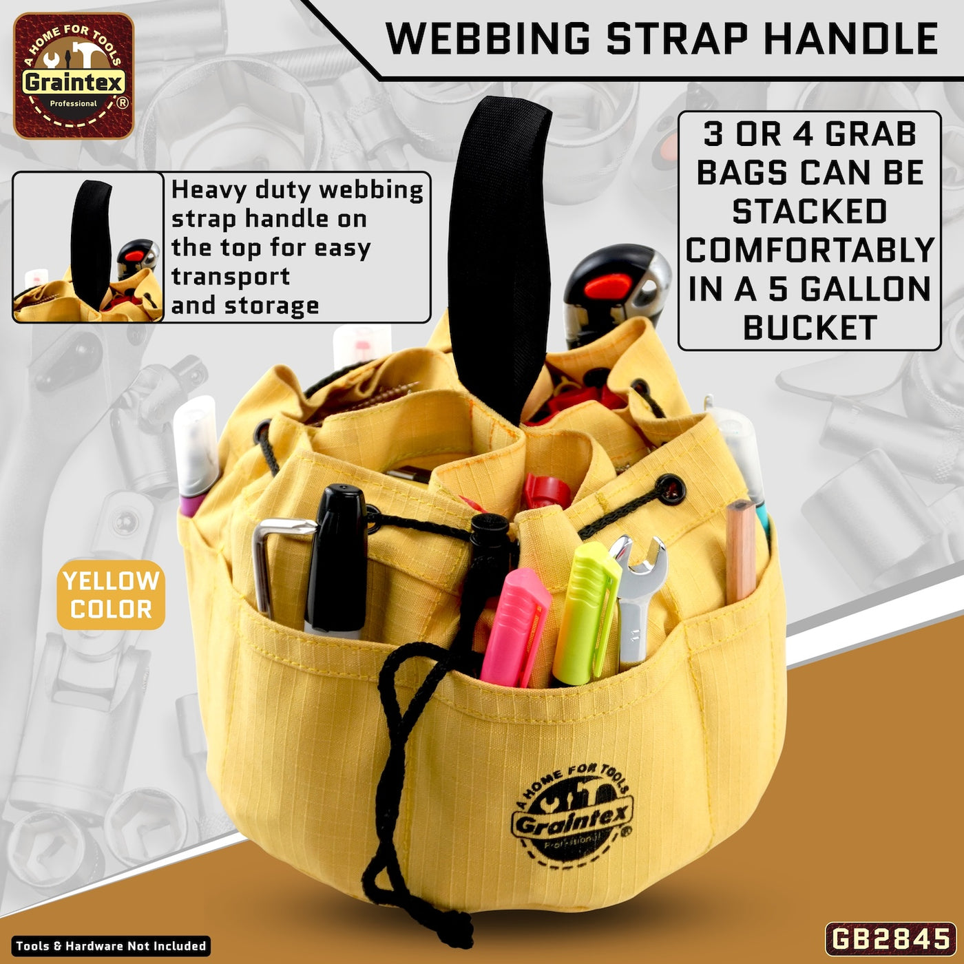 GB2845 :: 3 Pcs Grab Bags Set Yellow, Orange and Hunter Green Color Rip-stop Canvas 18 Pockets