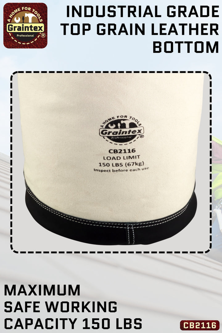 CB2116 :: UTILITY CANVAS BUCKET LEATHER BOTTOM 12”X18” ROPE