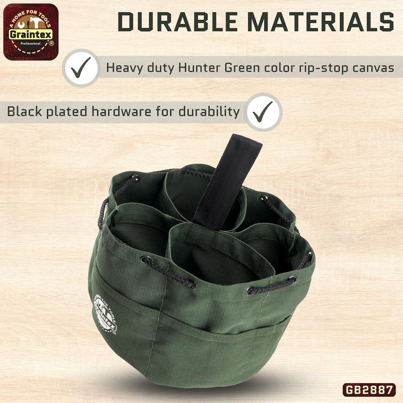 GB2887 :: Grab Bag Hunter Green Color Rip-stop Canvas 18 Pockets Drawstring Closure