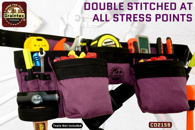 CD2158 :: 11 POCKET FINISHER CANVS TOOL BELT PURPLE COLOR RIP-STOP CANVAS
