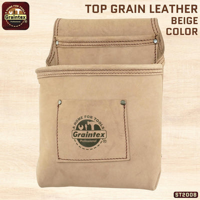 ST2008 :: 2 Pocket Nail & Tool Pouch Beige Color Top Grain Leather