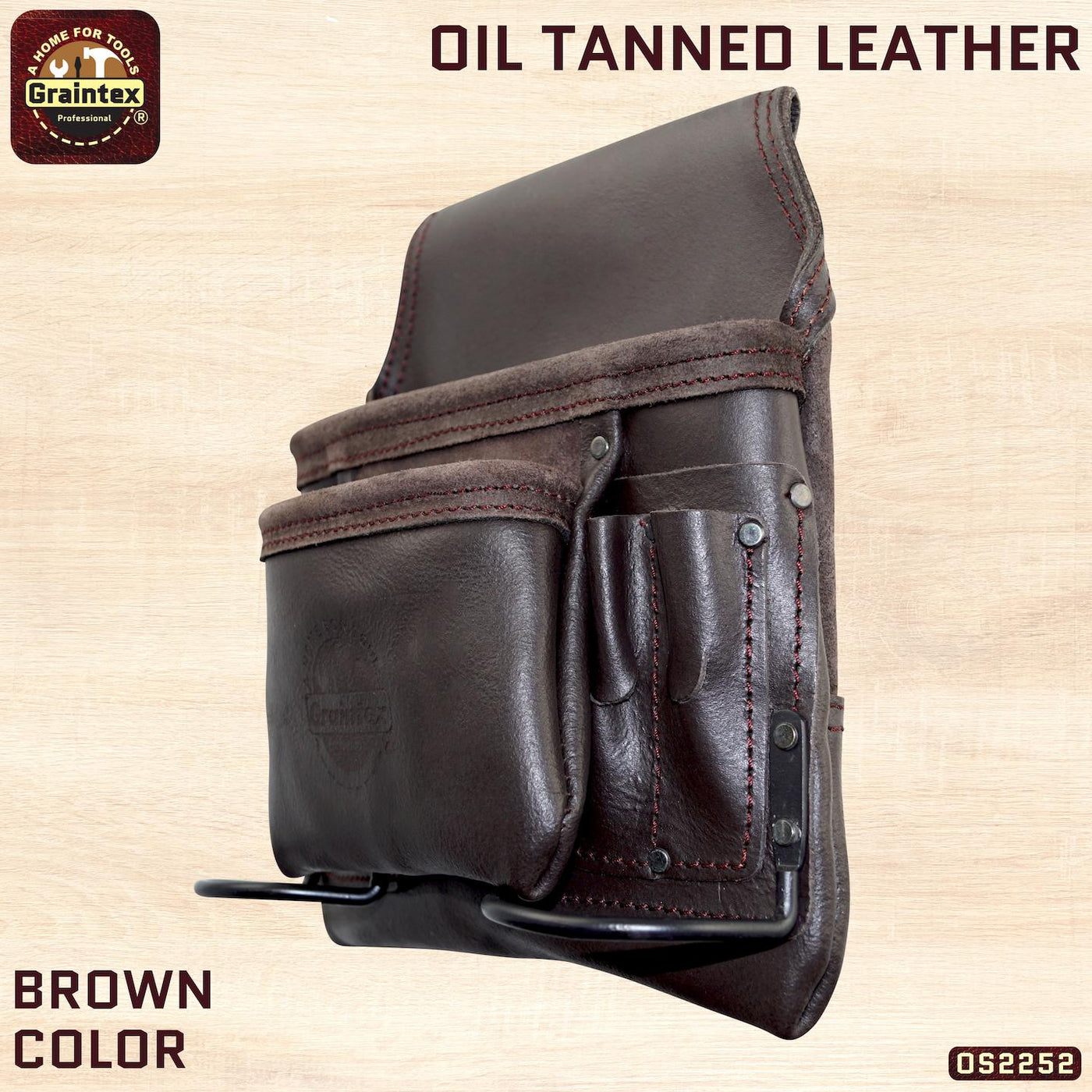 OS2252 :: 8 Pocket Nail & Tool Pouch Oil Tanned Leather