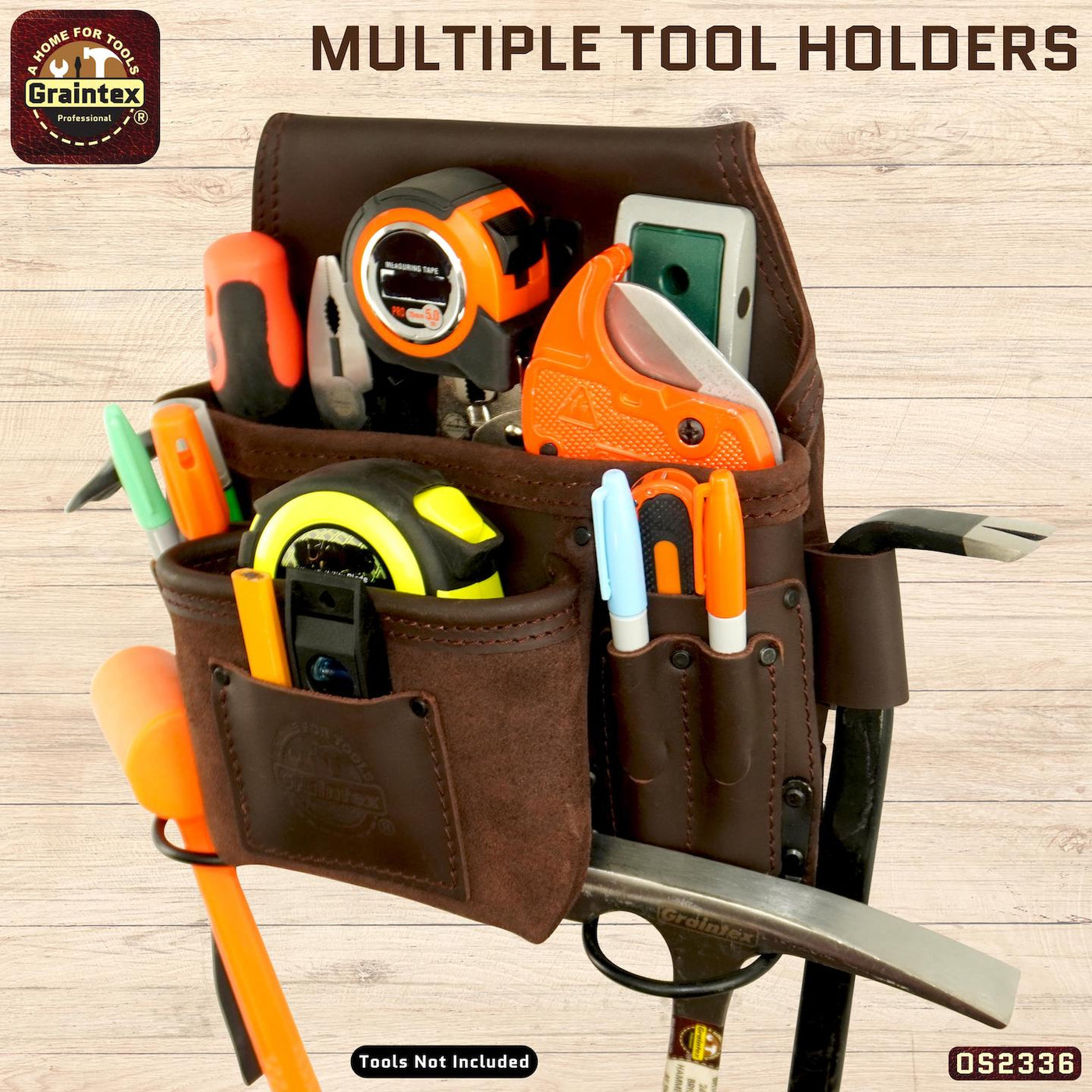 OS2336 :: 8 Pocket Nail & Tool Pouch Brown Color Top Grain Oil Tanned Leather