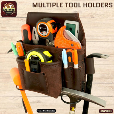 OS2336 :: 8 Pocket Nail & Tool Pouch Brown Color Top Grain Oil Tanned Leather