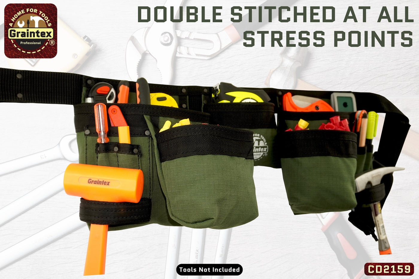 CD2159 :: 11 POCKET FINISHER CANVAS TOOL BELT HUNTER GREEN COLOR RIP-STOP CANVAS