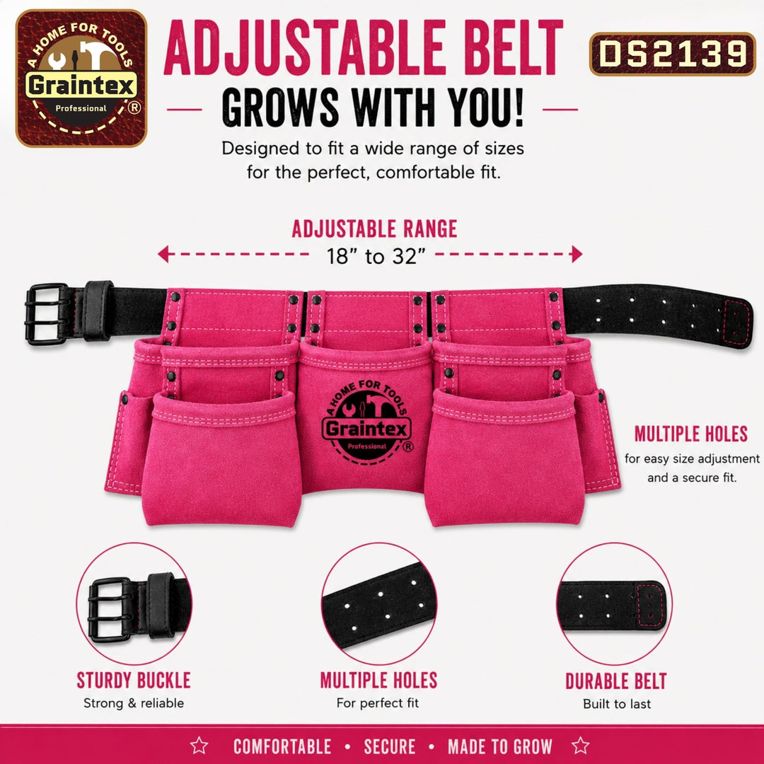 9 Pocket Children Tool Belt Pink Color Suede Leather – Graintex
