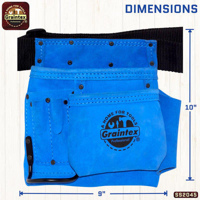 SS2045 :: 5 Pocket Nail & Tool Pouch Blue Color Suede Leather with Belt
