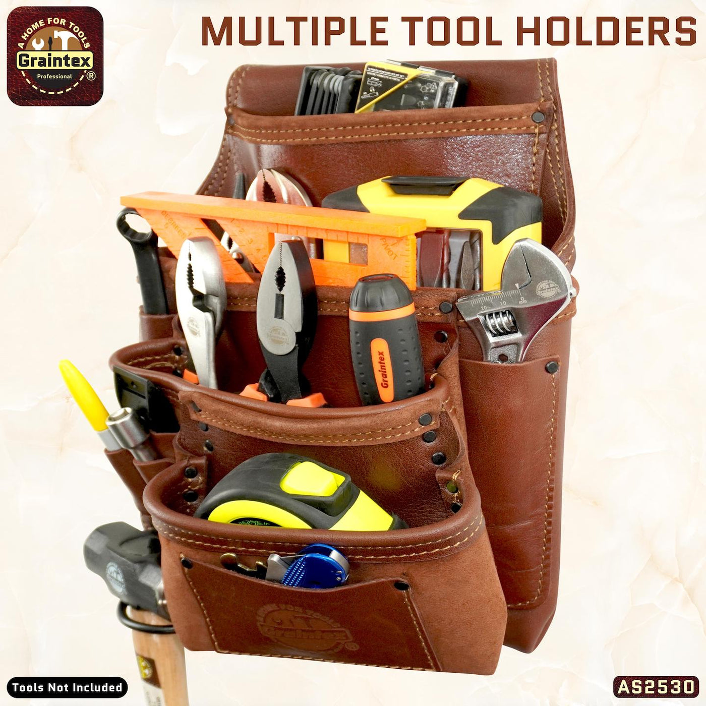 AS2530 :: 10 Pocket Right Handed Framer’s Tool Pouch Ambassador Series Chestnut Brown Color Top Grain Leather