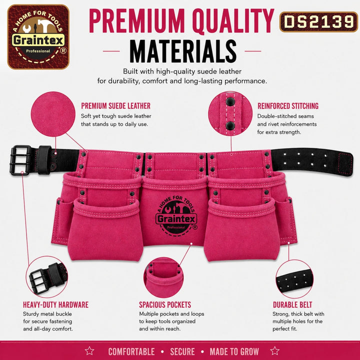 9 Pocket Children Tool Belt Pink Color Suede Leather – Graintex