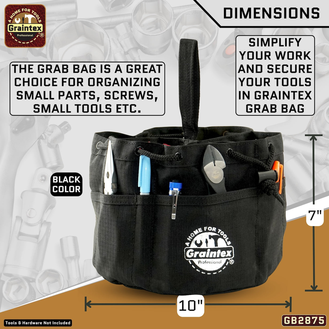 GB2875 :: 3 Pcs Grab Bags Set Khaki, Black and Hunter Green Color Rip-stop Canvas 18 Pockets