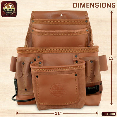 PS1980 :: 10 Pocket Nail & Tool Pouch Tan Color Industrial Grade Leather