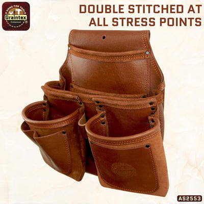 AS2553 :: 8 Pocket Framer's Tool Pouch Ambassador Series Chestnut Brown Color Top Grain Leather