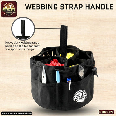 GB2883 :: Grab Bag Black Color Rip-stop Canvas 18 Pockets Drawstring Closure