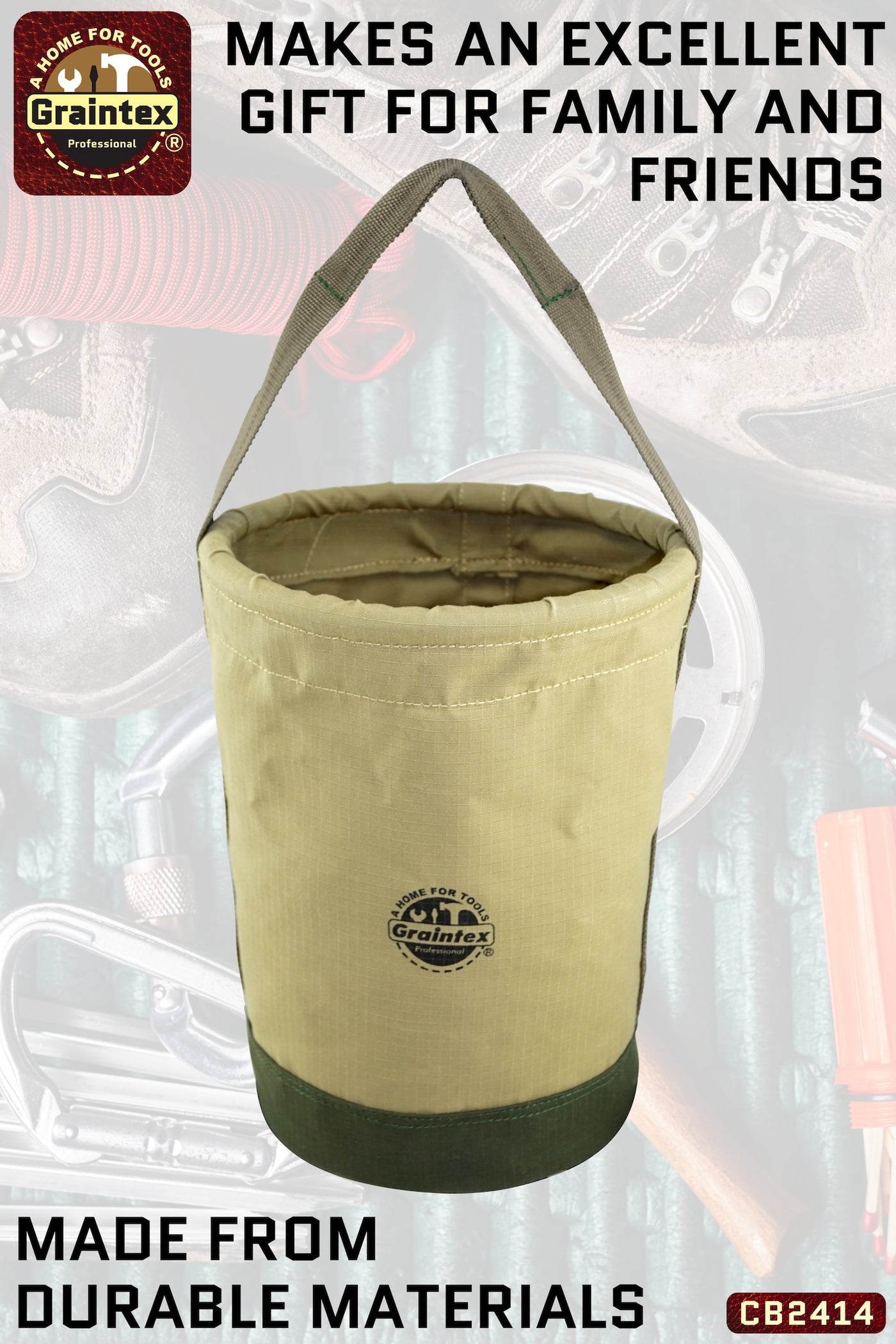 CB2414 :: MULTIPURPOSE TAPERED CANVAS BUCKET 12”X10”X15” WEBBING HANDLE