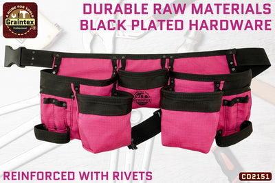 CD2151 :: 11 POCKET FINISHER CANVAS TOOL BELT PINK COLOR RIP-STOP CANVAS