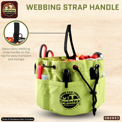 GB2893 :: Grab Bag Lime Green Color Rip-stop Canvas 18 Pockets Drawstring Closure