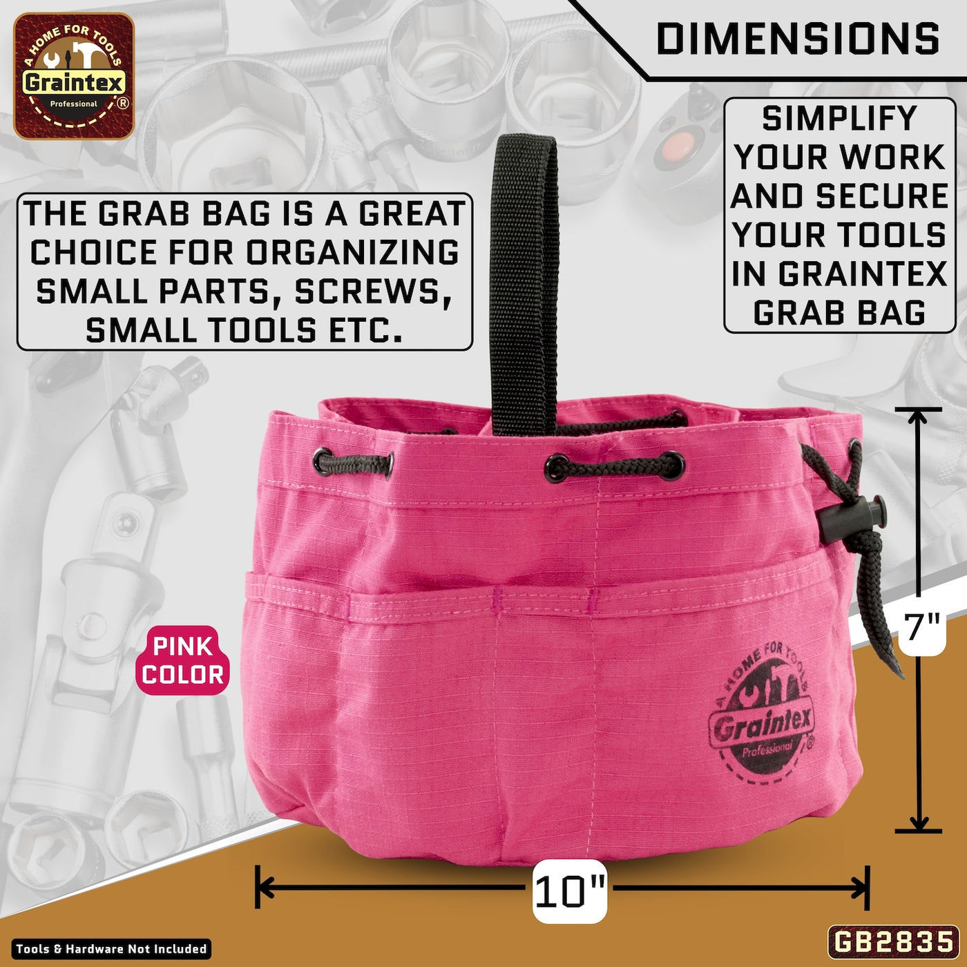 GB2835 :: 3 Pcs Grab Bags Set Purple, Pink and Lime Green Color Rip-stop Canvas 18 Pockets