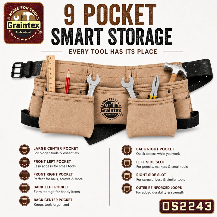 9 Pocket Children Tool Belt Beige Color Suede Leather – Graintex