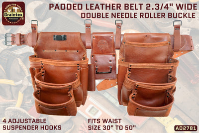 AD2781 :: 4 Piece 17 Pocket Framer's Tool Belt Combo Ambassador Series Chestnut Brown Color Top Grain Leather