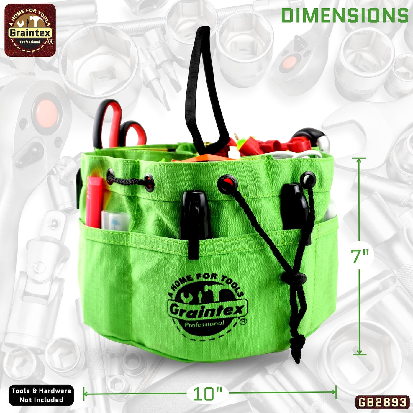 GB2893 :: Grab Bag Lime Green Color Rip-stop Canvas 18 Pockets Drawstring Closure