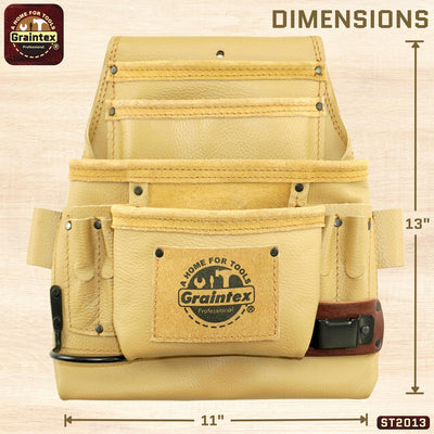 ST2013 :: 10 Pocket Nail & Tool Pouch Beige Color RUGGED Top Grain Leather
