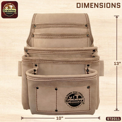 ST2011 :: 7 Pocket Nail & Tool Pouch Beige Color Top Grain Leather