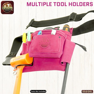 SS2081 :: 5 Pocket Nail & Tool Pouch Pink Color Suede Leather with Belt
