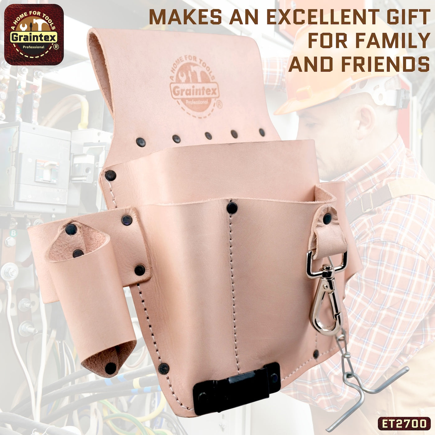 ET2700 :: 8 Pocket Electrician’s Tool Pouch Natural Color Top Grain Leather