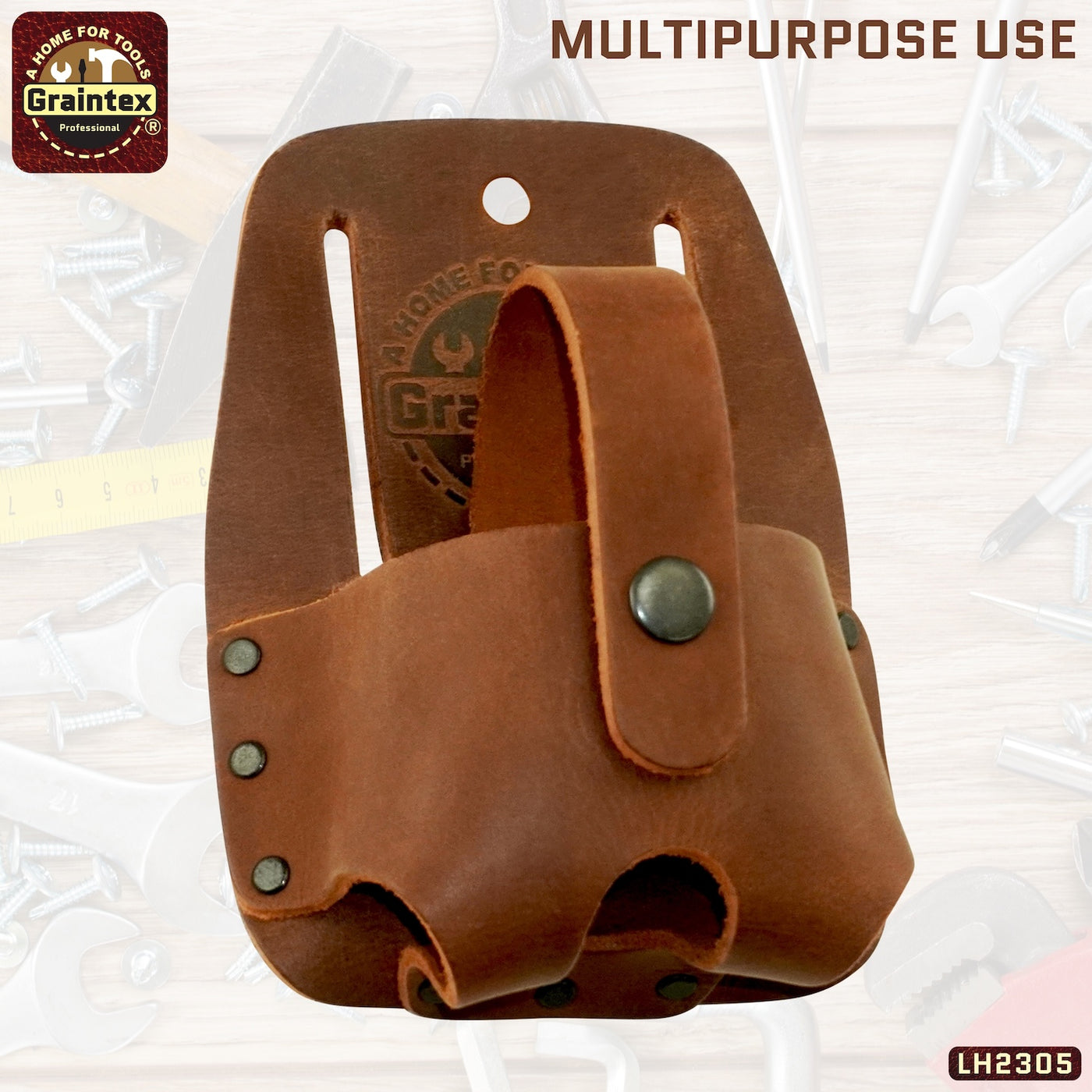 LH2305 :: MEASURING TAPE HOLDER BROWN COLOR OIL TANNED TOP GRAIN LEATHER