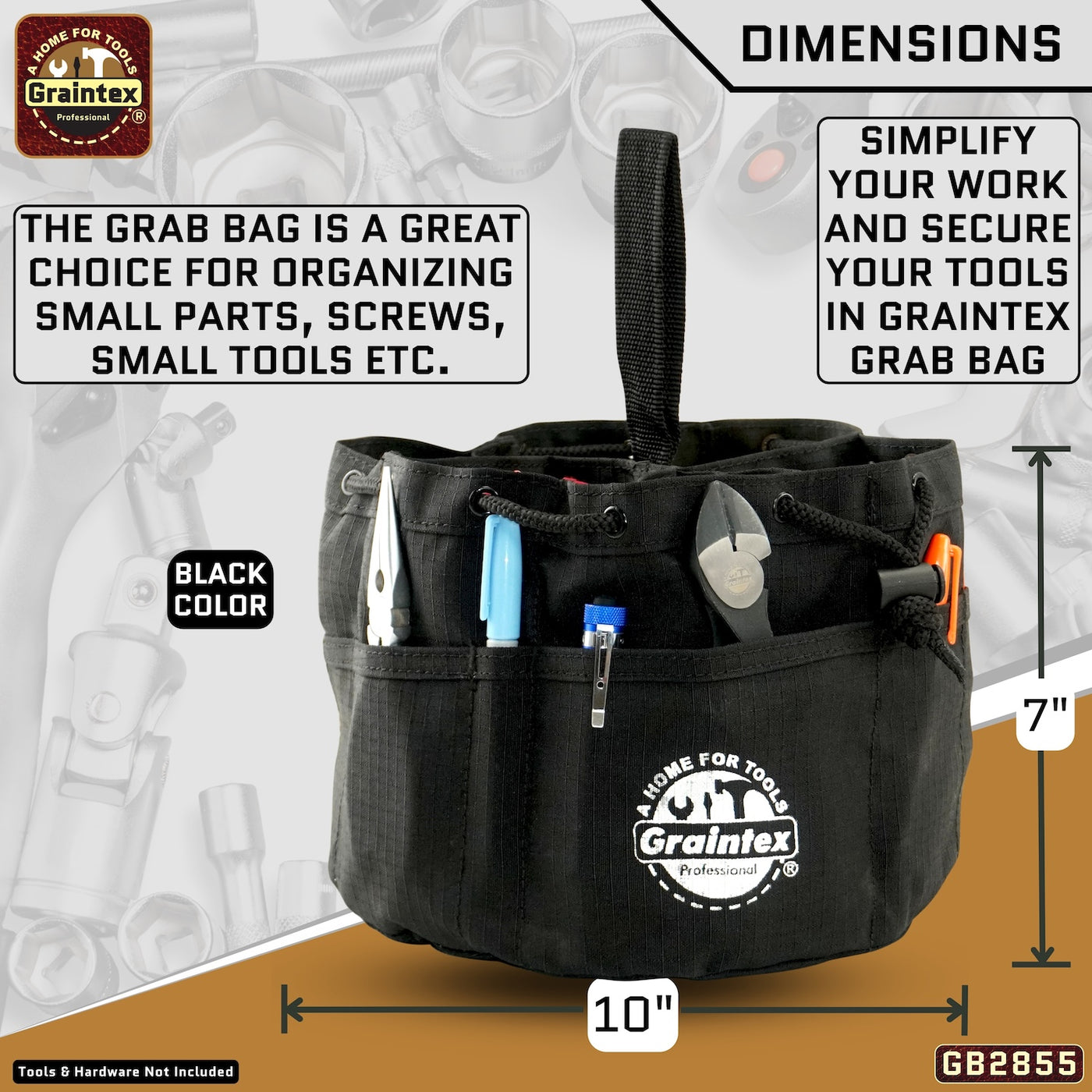 GB2855 :: 3 Pcs Grab Bags Set Rust, Black and Lime Green Color Rip-stop Canvas 18 Pockets