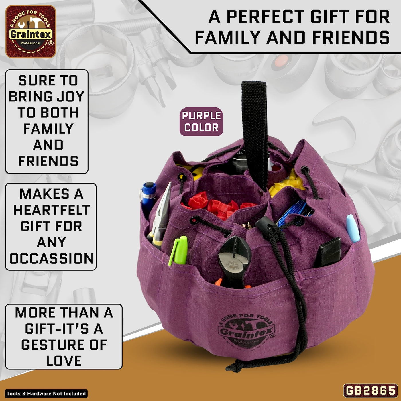 GB2865 :: 3 Pcs Grab Bags Set Rust, Black and Purple Color Rip-stop Canvas 18 Pockets