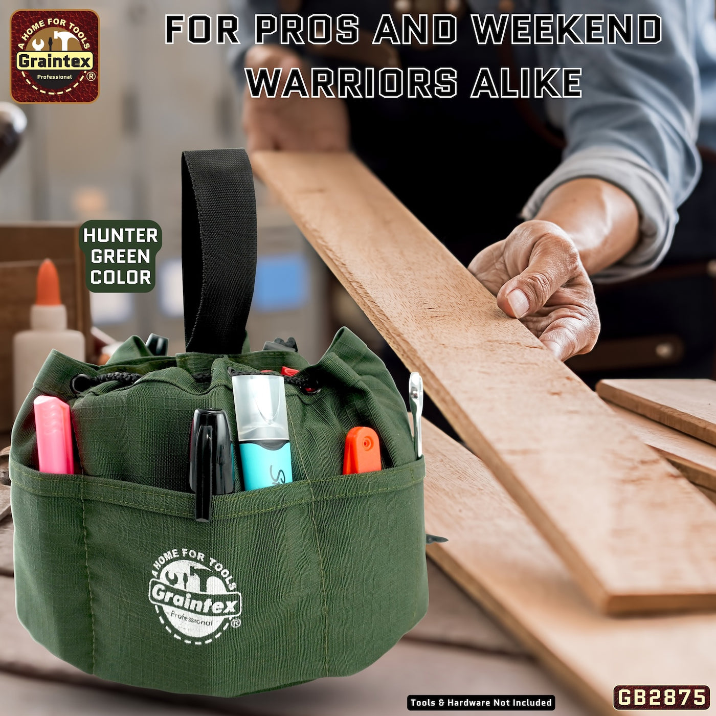 GB2875 :: 3 Pcs Grab Bags Set Khaki, Black and Hunter Green Color Rip-stop Canvas 18 Pockets